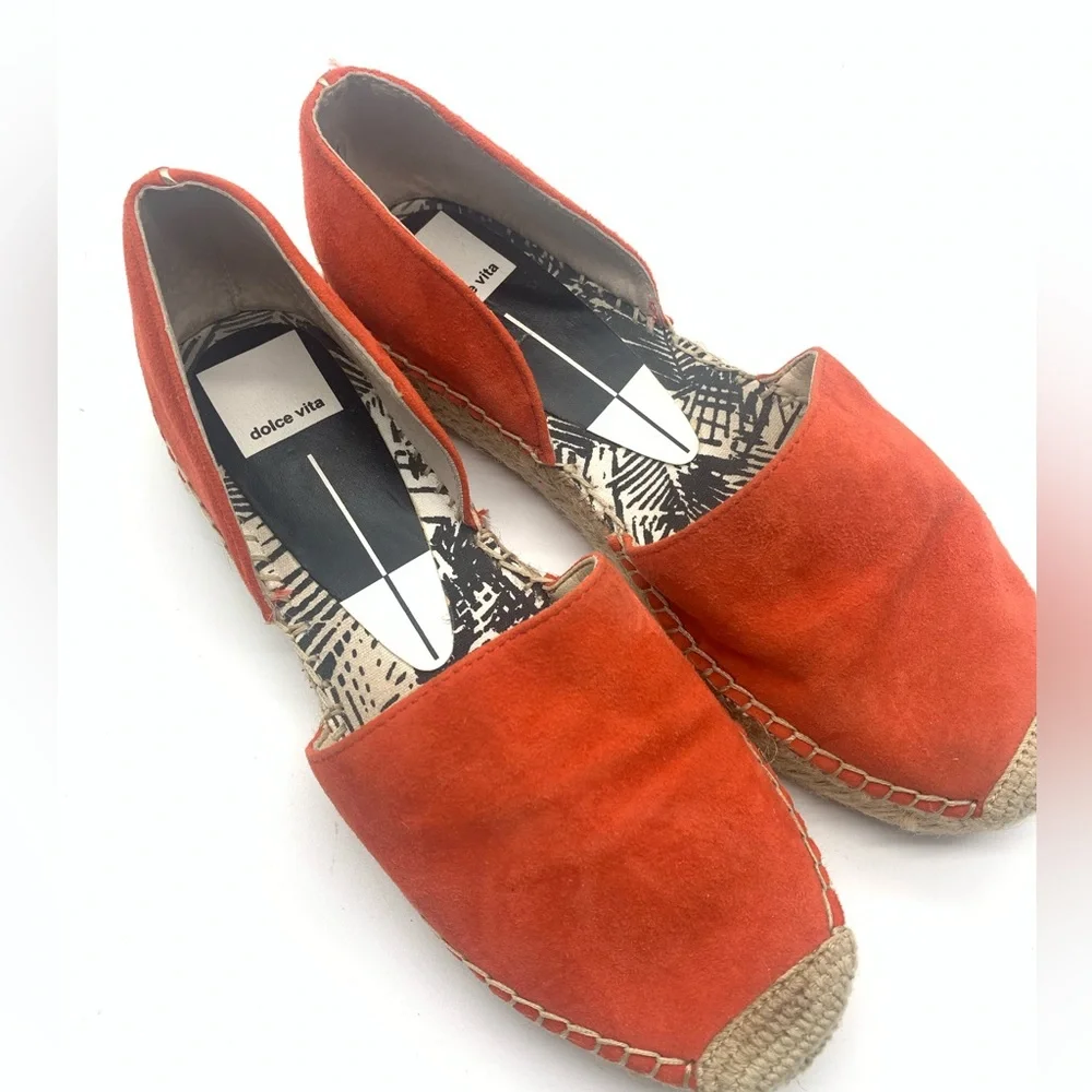 SH2 Dolce Vita Orange Suede Espadrille Flats Dorsay Slip On Shoes Womens 6.5